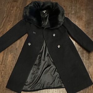 Y2K BEBE RABBIT FUR TRIM WOOL TRENCH COAT
